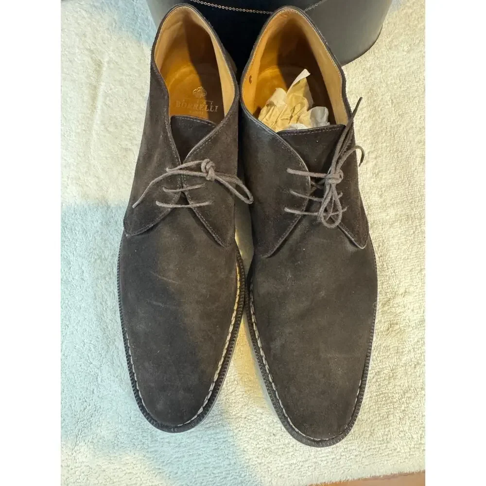 Luigi Borrelli Brown Suede Ankle Lace-Up Men’s Boots Size 10.5(800